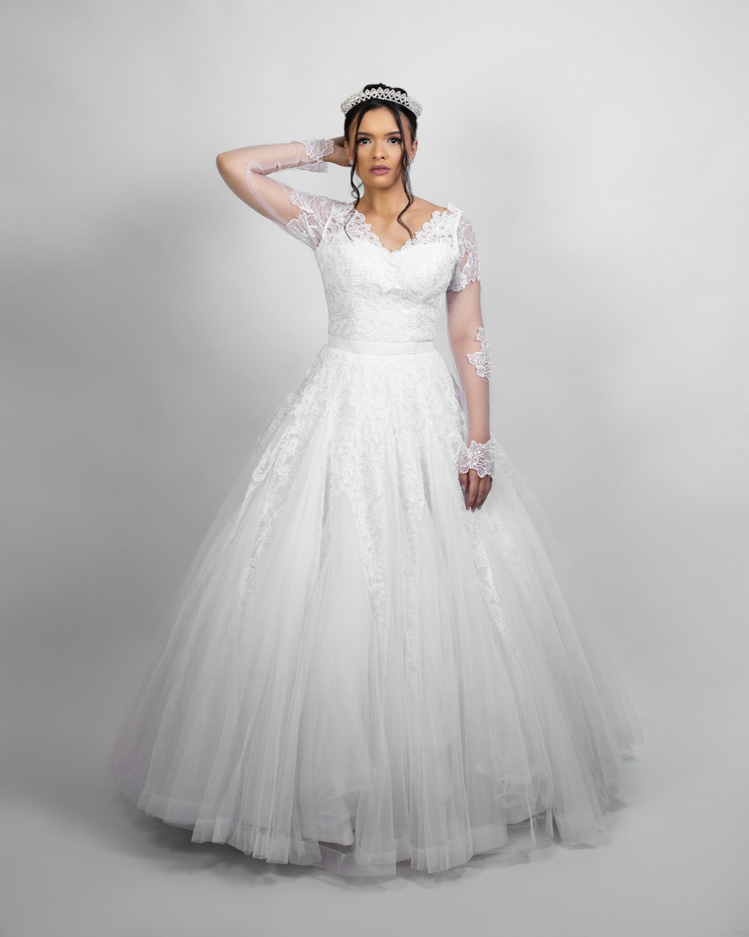 Vale & Ivory bride in white floral dress